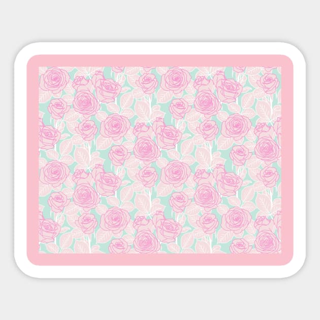 Pink and Mint Romantic Roses Sticker by Carolina Díaz